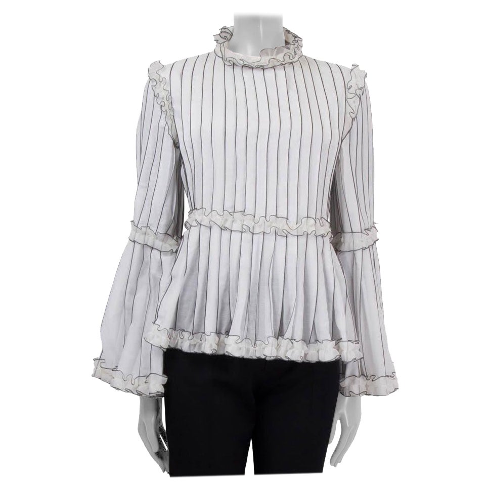 CHANEL blanco y negro algodón 2017 17S STRIPED Blusa Camisa 36 XS