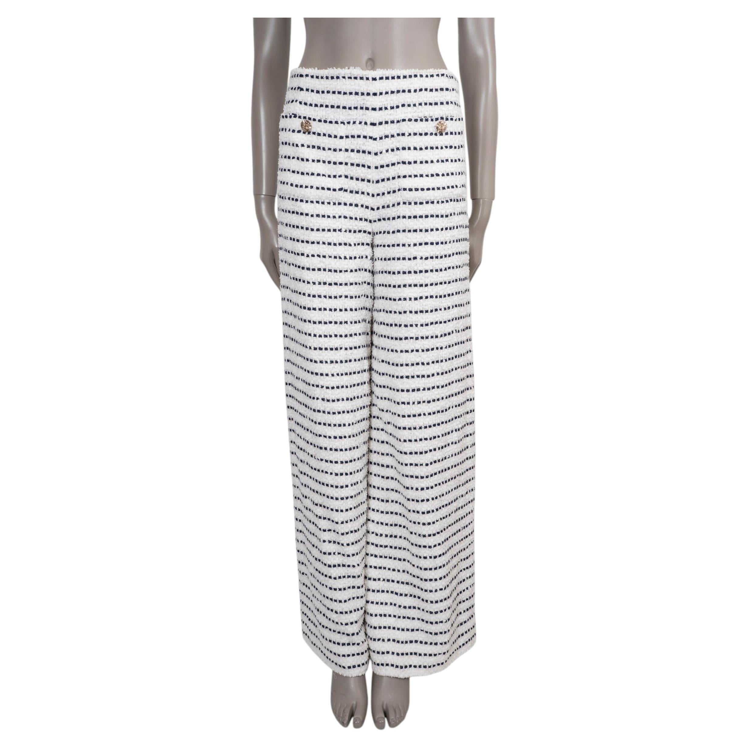 CHANEL white black cotton 23C MONTE CARLO WIDE RIBBON TWEED Pants 36 XS