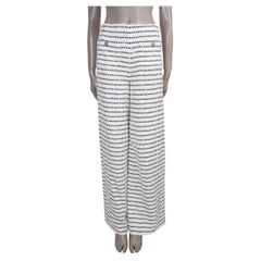 CHANEL white black cotton 23C MONTE CARLO WIDE RIBBON TWEED Pants 36 XS