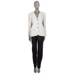 CHANEL white & black cotton BOUCLE Peak-Collar Blazer 38 S
