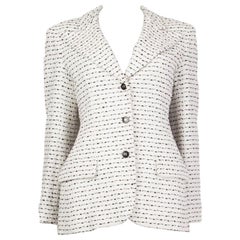 Vintage CHANEL white & black cotton BOUCLE Peak-Collar Blazer 38 S