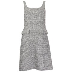 CHANEL white & black cotton BOUCLE Sleeveless Shift Dress 36