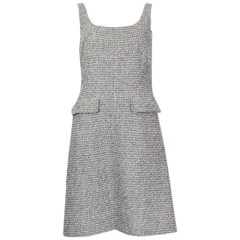 CHANEL white and black cotton BOUCLE Sleeveless Shift Dress 36 at ...