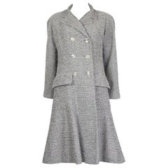 Used CHANEL white & black cotton Double-Breasted Tweed Coat Jacket 38 S