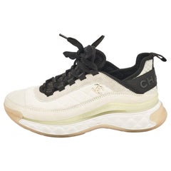 Chanel White/Black Fabric and Suede CC Low Top Sneakers Size 38