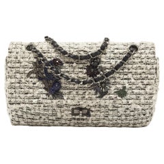 Chanel White/Black Garden Charms Tweed Reissue 2.55 Classic 225 Flap Bag