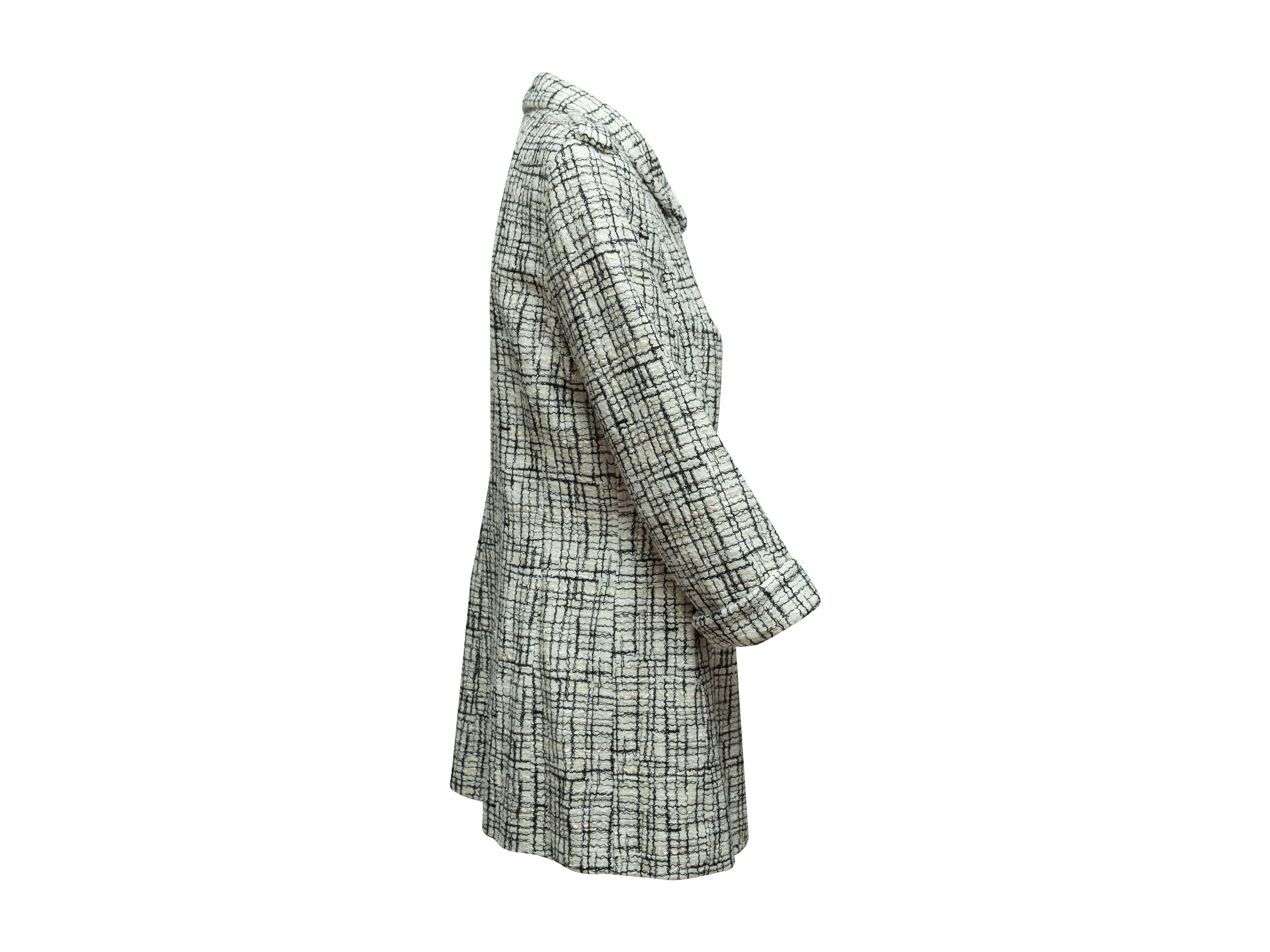 Gray Chanel White & Black Knee-Length Tweed Coat