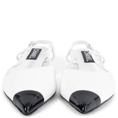 CHANEL white & black leather 2022 22K Slingbacks Flats Shoes 38.5