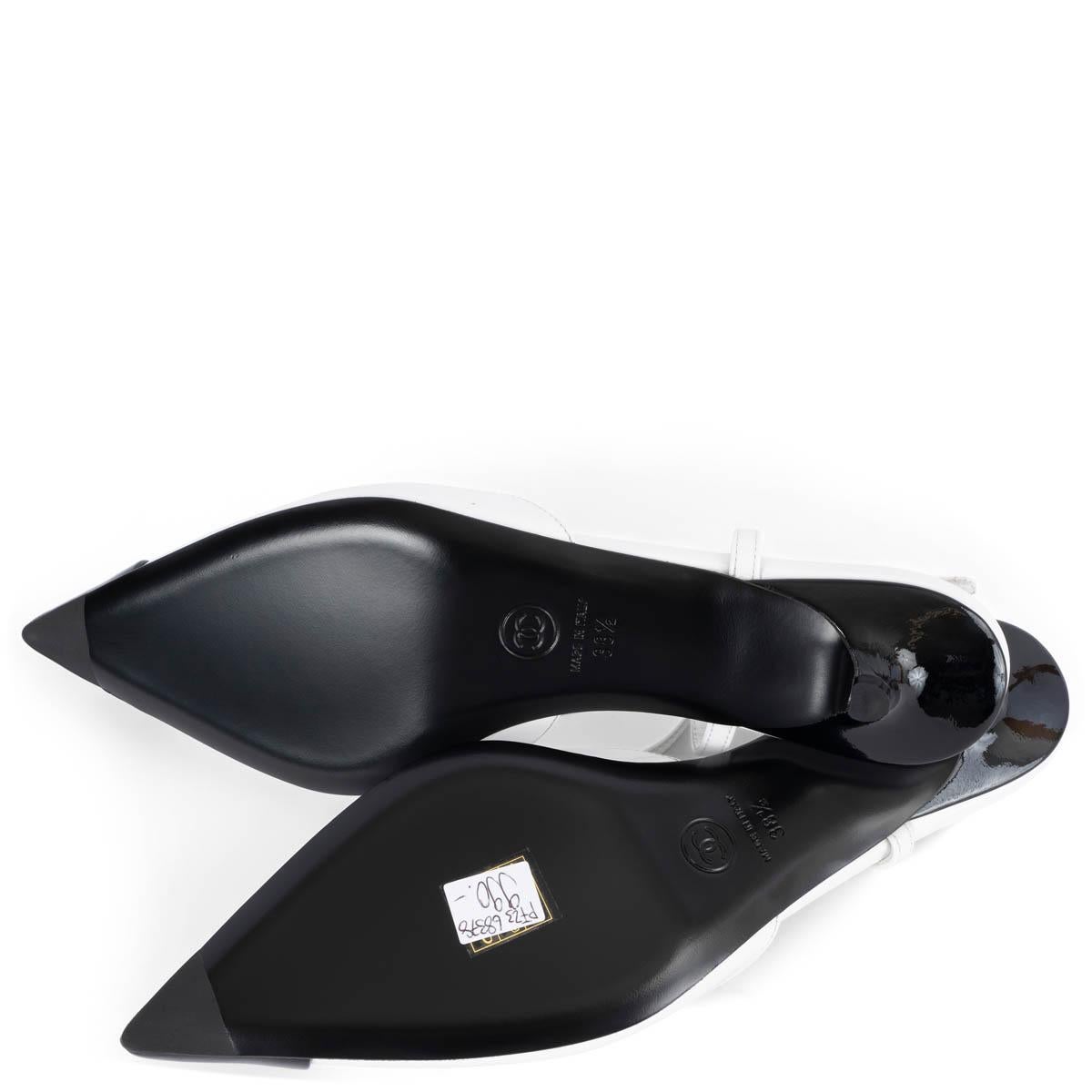 CHANEL white & black leather 2022 22K Slingbacks Flats Shoes 38.5 5