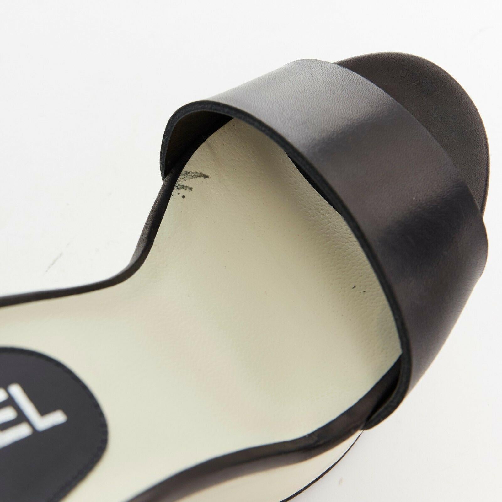 CHANEL white black leather ankle CC metal strap platform sandals heels EU38 US8 6