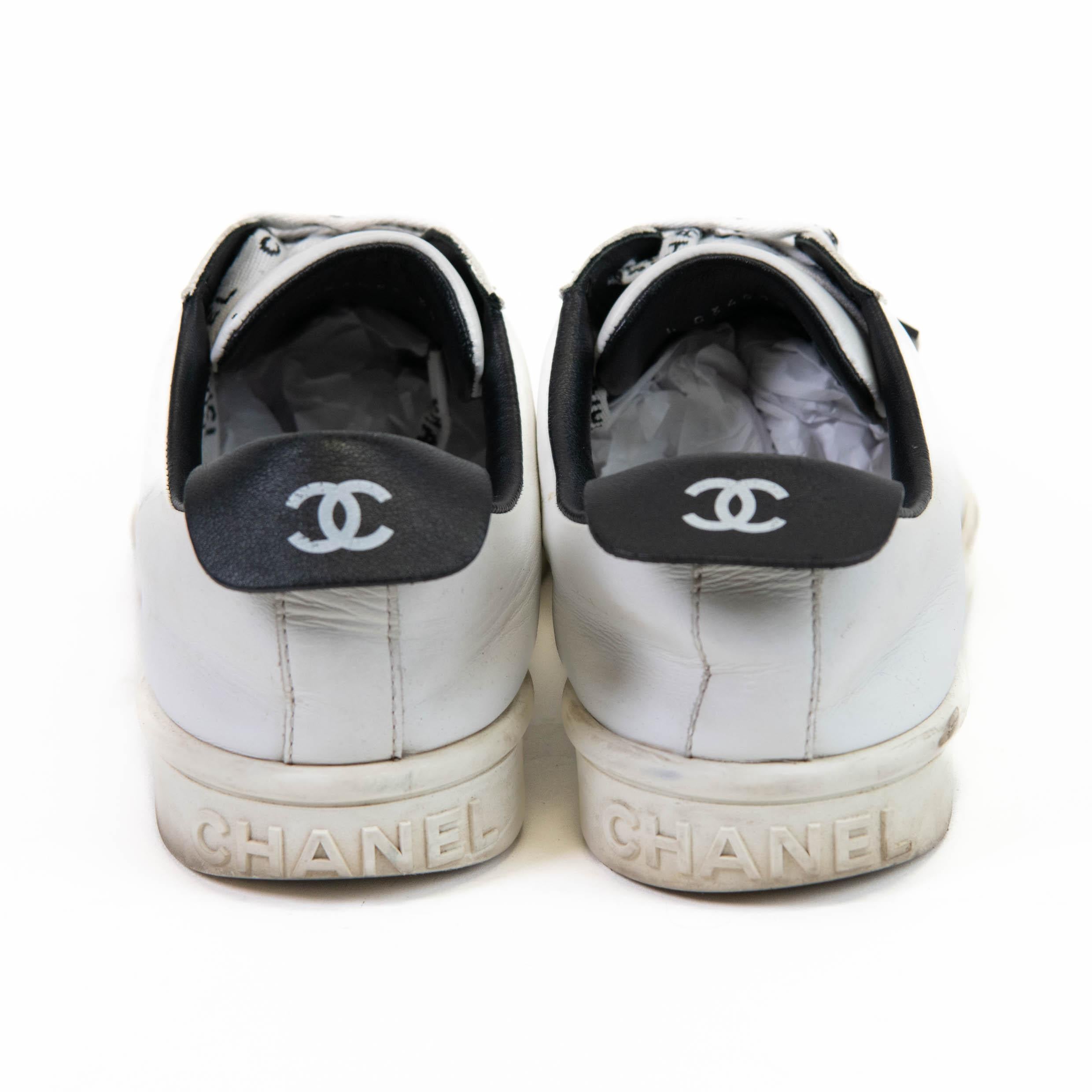 Chanel Zapatillas de cuero blanco/negro talla 38 1