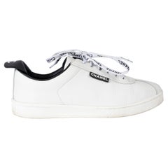 CHANEL white & black leather REV LOGO LACE LOW-TOP Sneakers Shoes 38.5