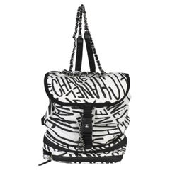 Chanel White Black Nylon Printed Coco Neige Backpack