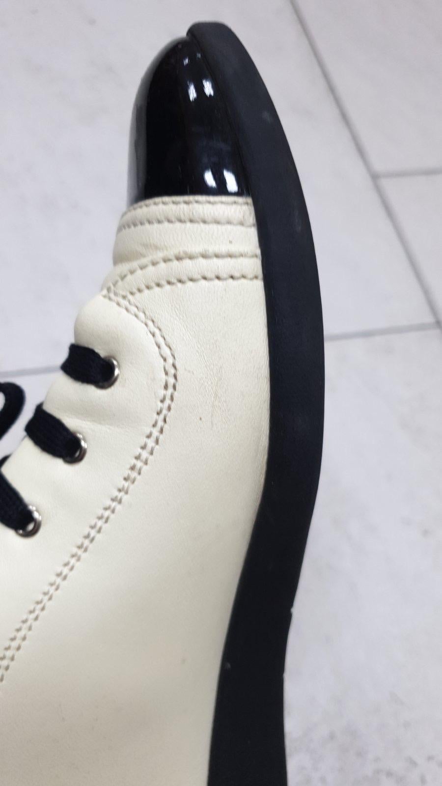 Chanel White Black Patent Leather Captoe CC Logo Sneakers 4