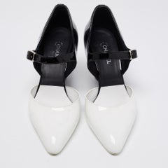 Chanel White/Black Patent Leather CC Mary Jane Wedge Heel Pumps Size 38
