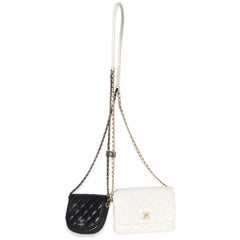 Chanel White Black Quilted Lambskin Small Side Packs Flap Bag