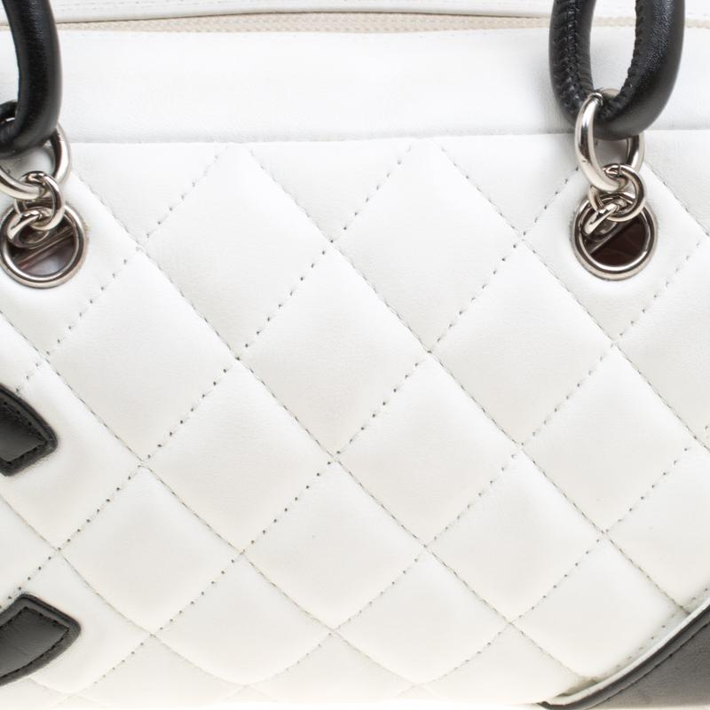 Chanel White/Black Quilted Leather Cambon Ligne Bowler Bag 3