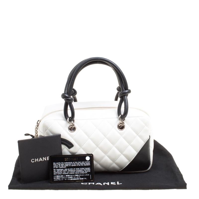 Chanel White/Black Quilted Leather Cambon Ligne Bowler Bag 4