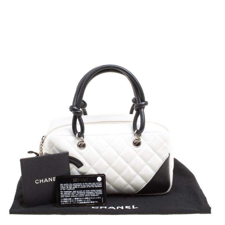 Chanel White/Black Quilted Leather Cambon Ligne Bowler Bag at 1stDibs