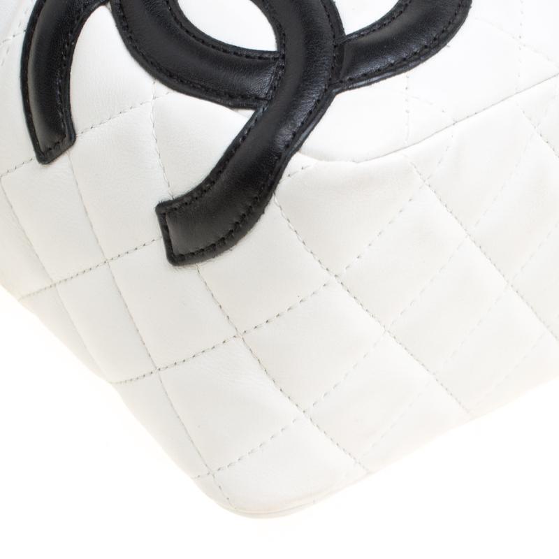 Women's Chanel White/Black Quilted Leather Cambon Ligne Bowler Bag