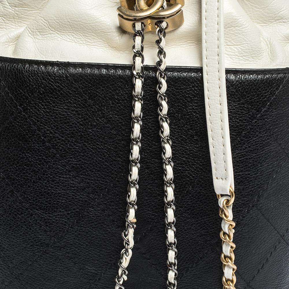 Women's Chanel White/Black Quilted Leather Gabrielle Bucket Bag