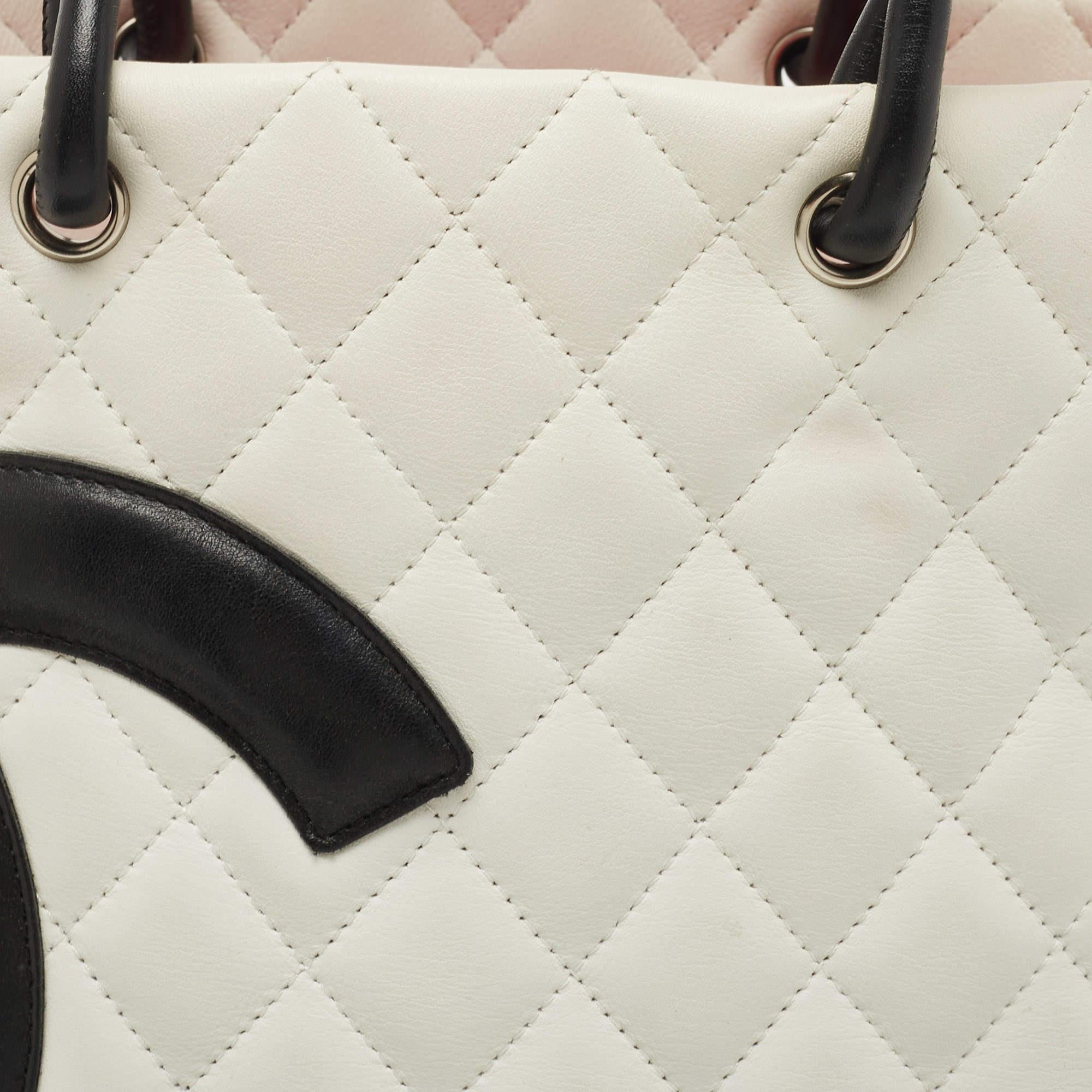 Chanel White/Black Quilted Leather Small Cambon Ligne Tote 7