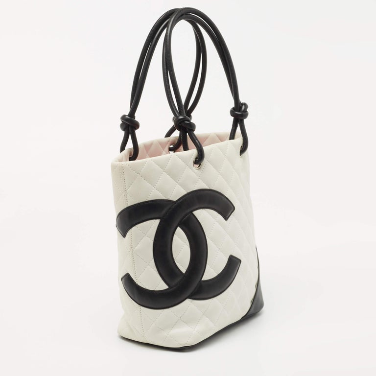 Chanel White/Black Quilted Leather Small Cambon Ligne Tote at