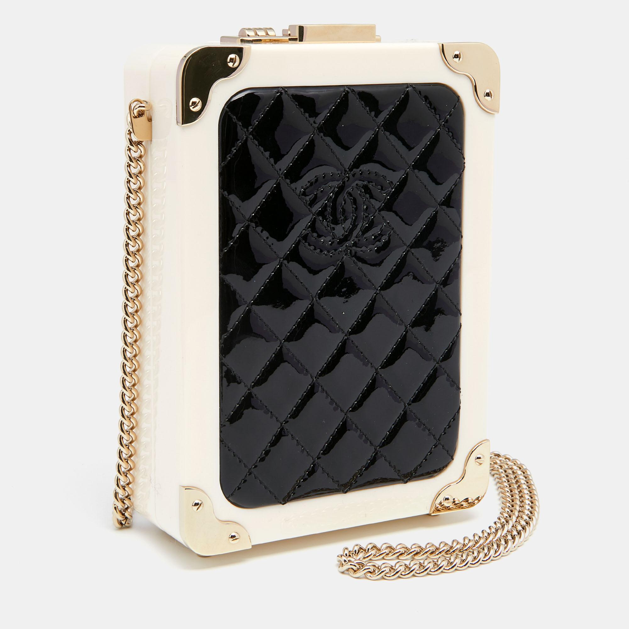 Women's Chanel White/Black Quilted Patent Leather and Perspex Evening Trolley Minaudière