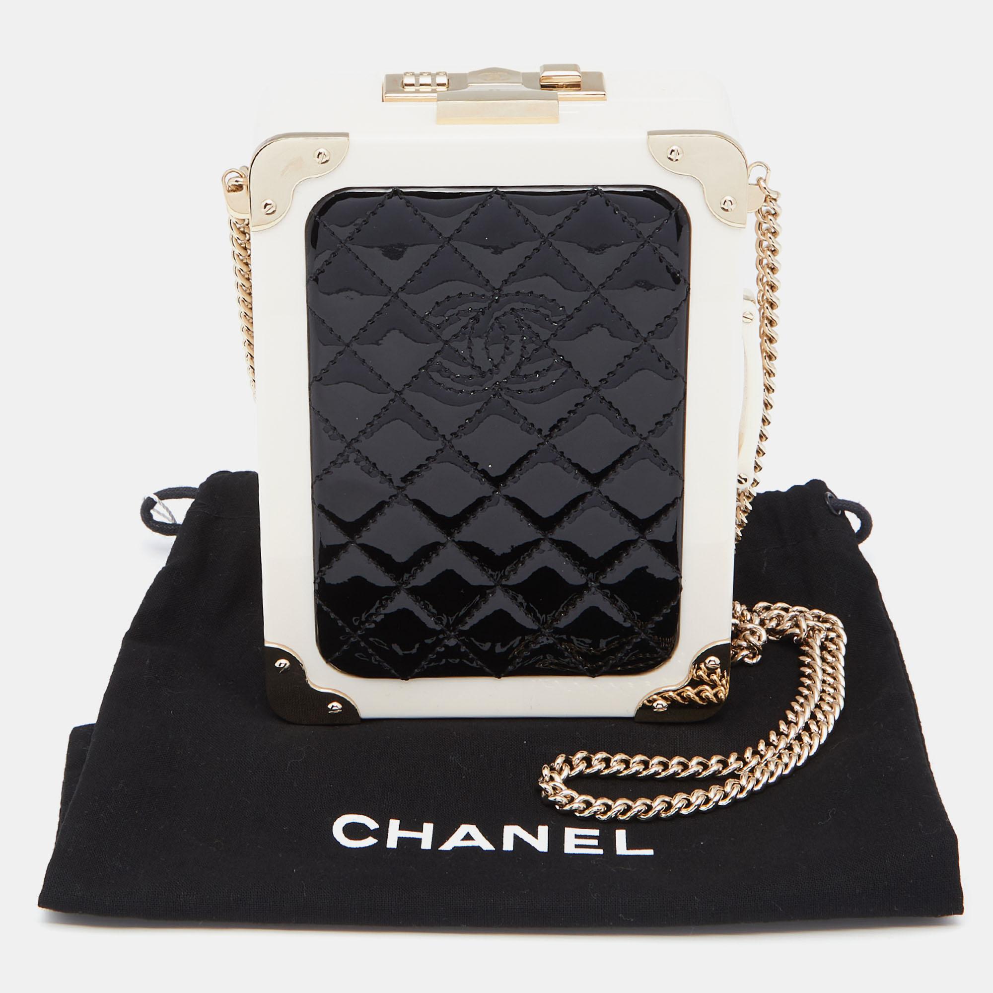 Chanel White/Black Quilted Patent Leather and Perspex Evening Trolley Minaudière 2