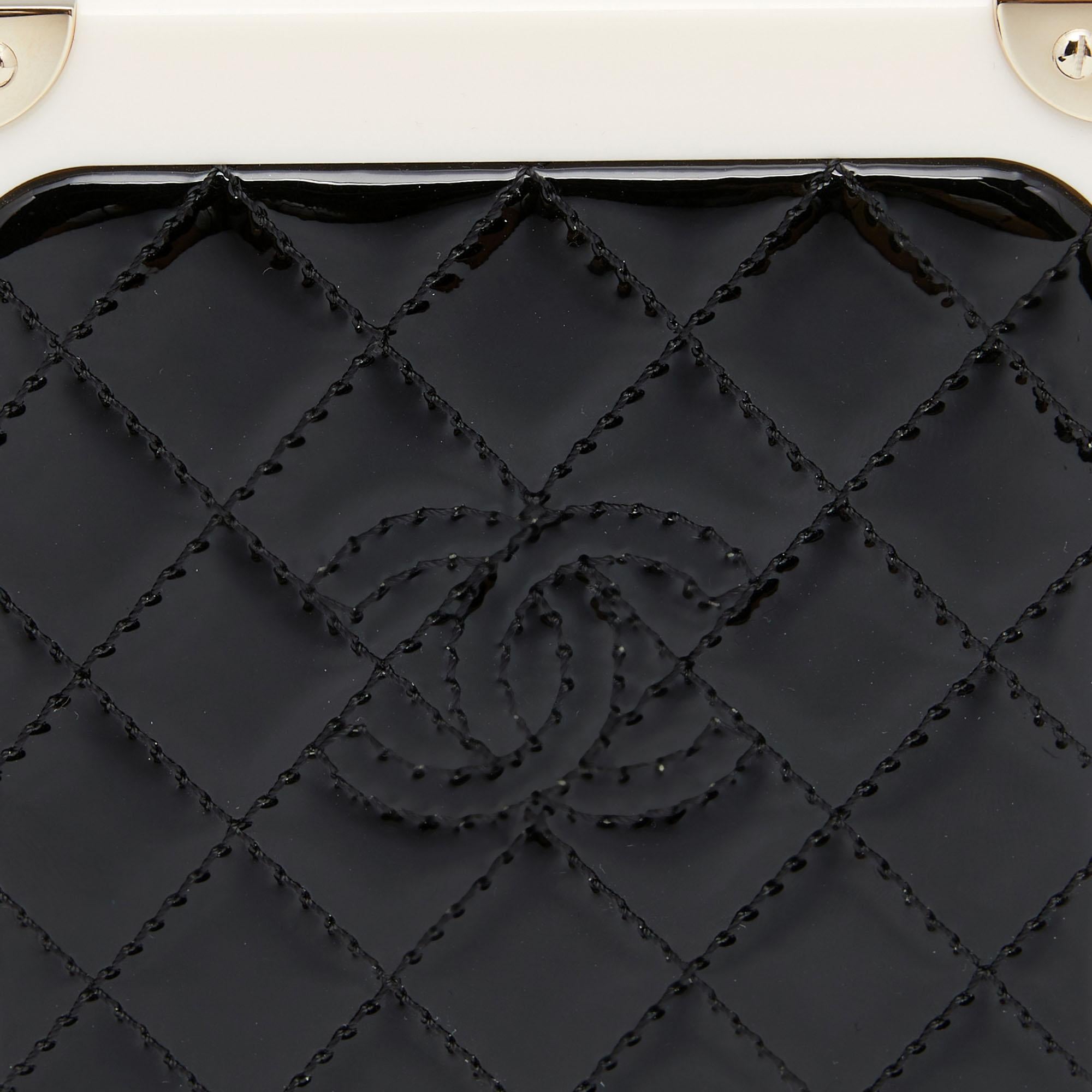 Chanel White/Black Quilted Patent Leather and Perspex Evening Trolley Minaudière 3