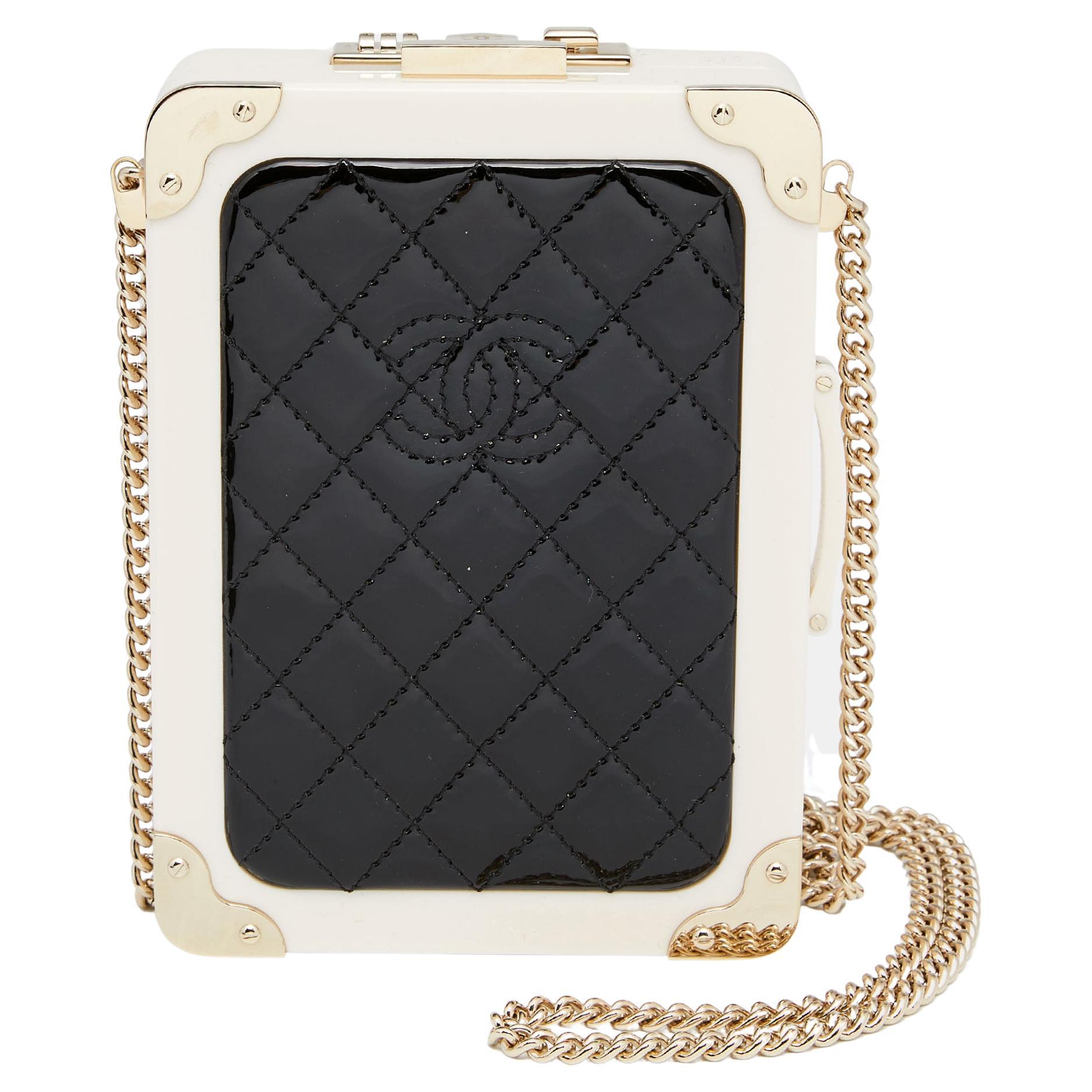 Chanel White/Black Quilted Patent Leather and Perspex Evening Trolley Minaudière