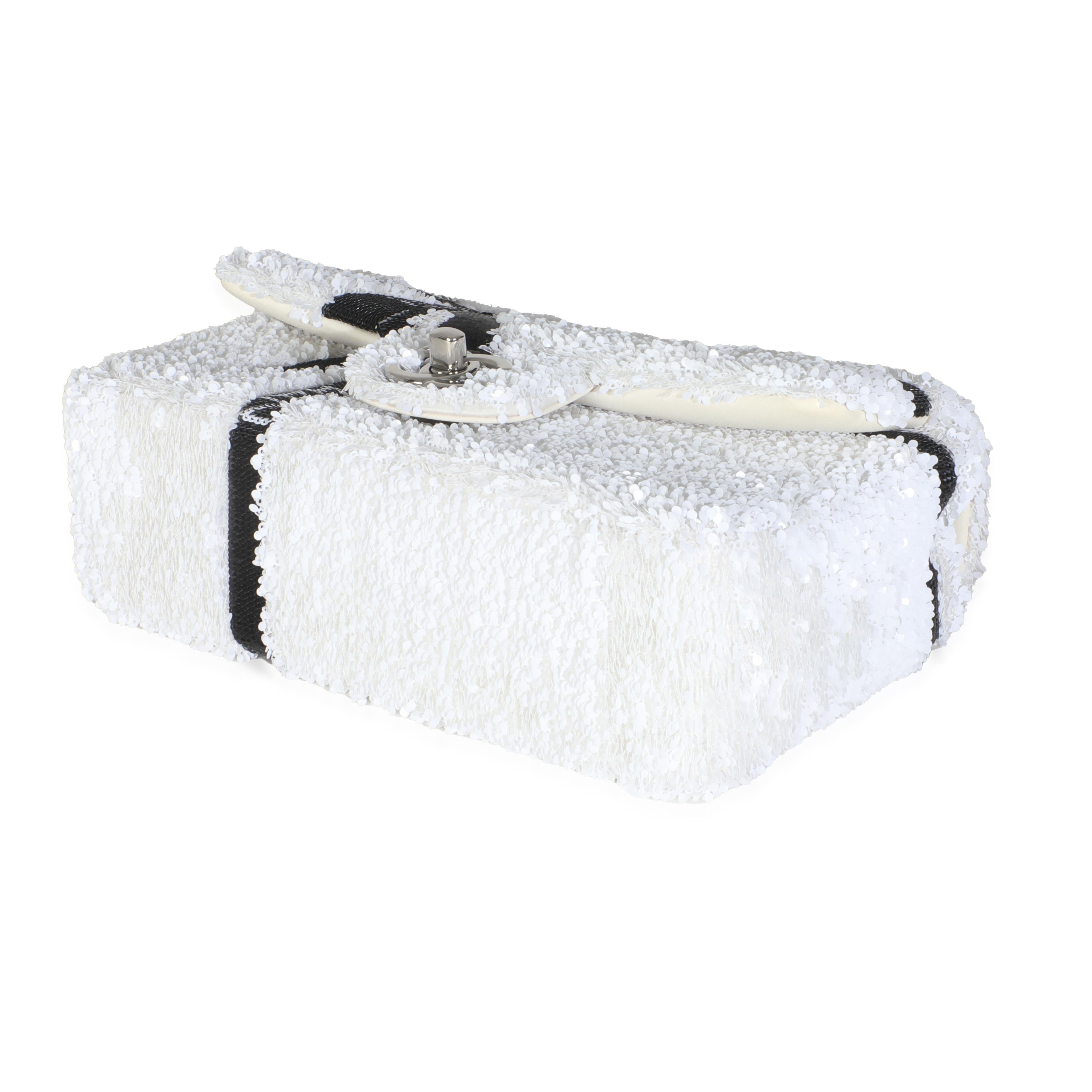 Women's Chanel White Black Sequin Bow Mini Rectangular Flap Bag For Sale