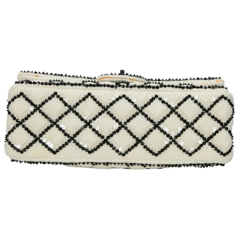 Chanel White/Black Sequinned Mesh Limited Edition 2.55 Reissue Flap Bag 5