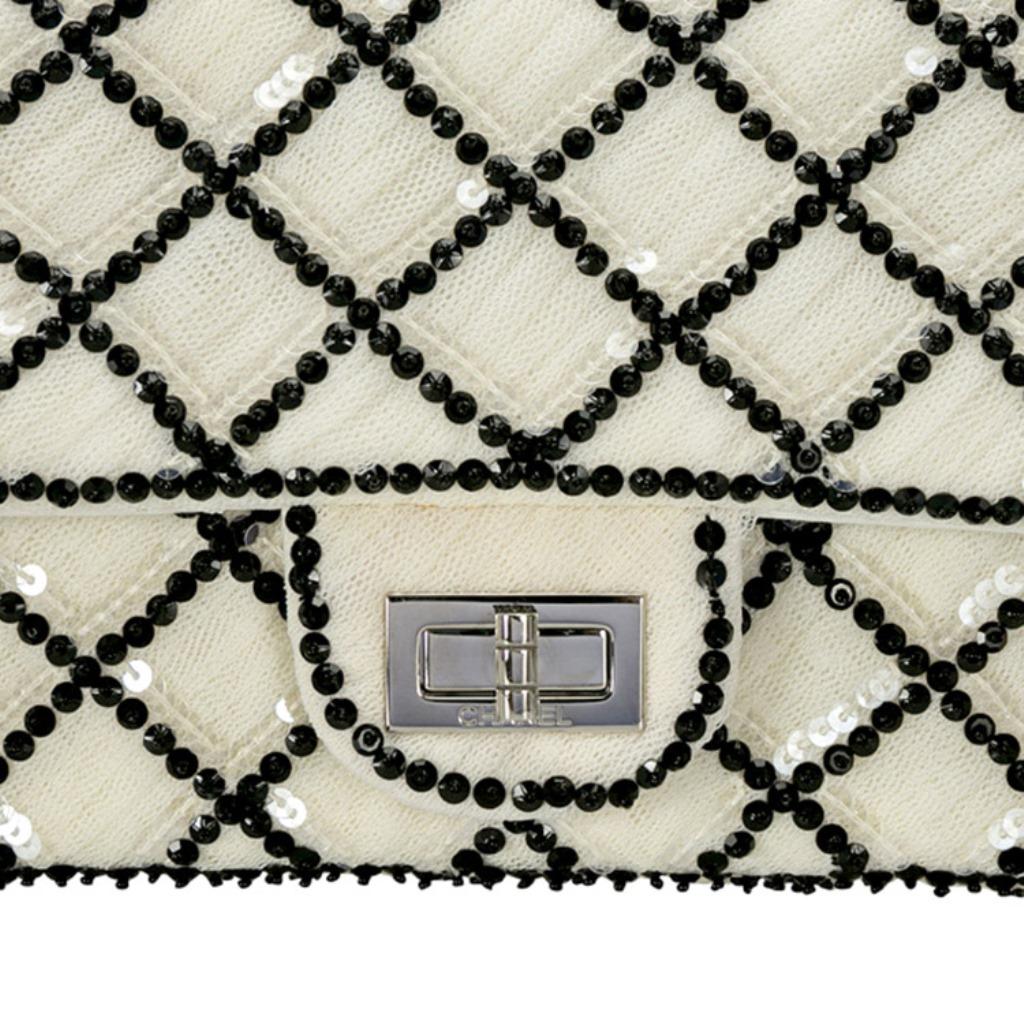 Chanel White/Black Sequinned Mesh Limited Edition 2.55 Reissue Flap Bag 7