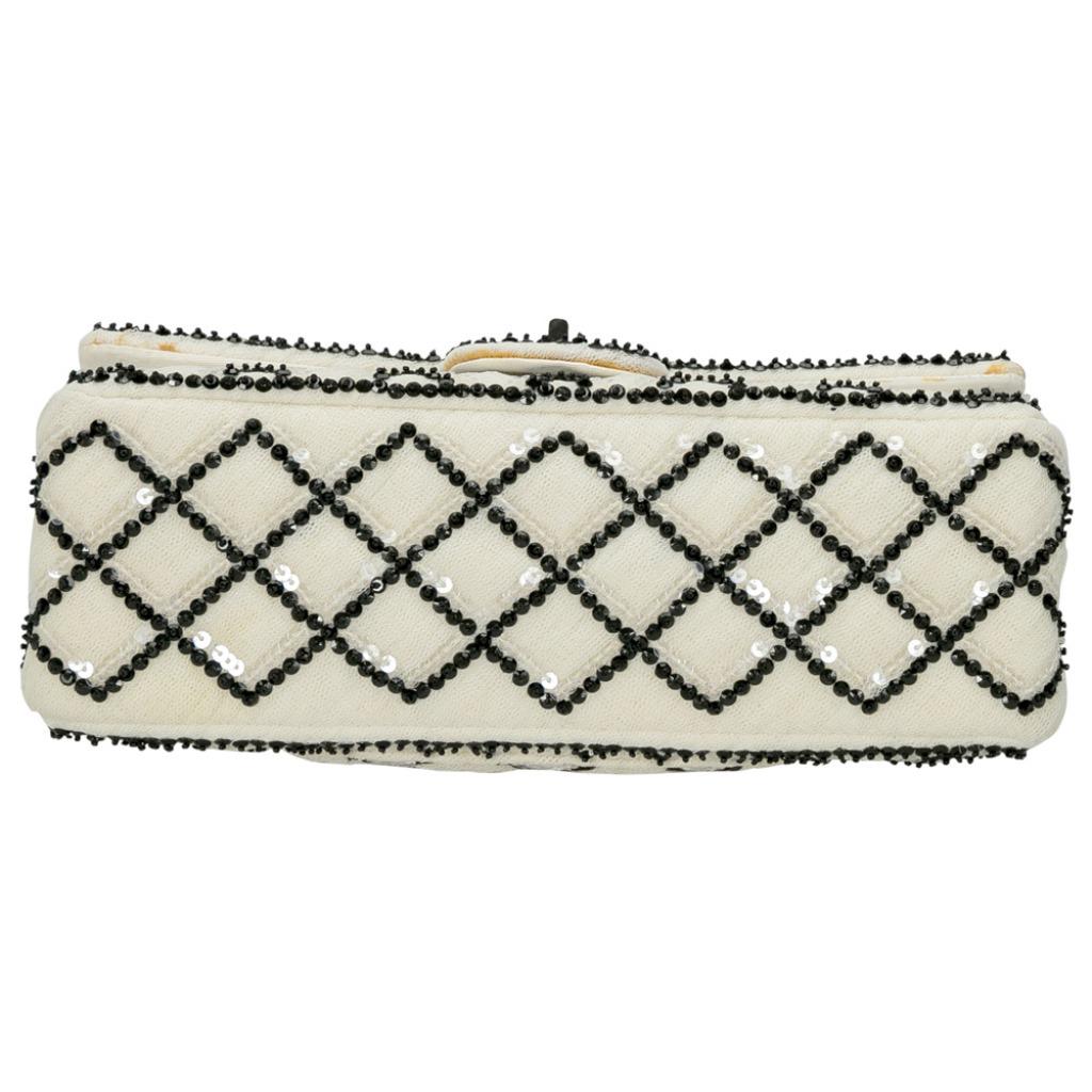 Chanel White/Black Sequinned Mesh Limited Edition 2.55 Reissue Flap Bag 1