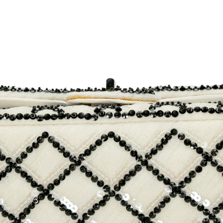 Chanel White/Black Sequinned Mesh Limited Edition 2.55 Reissue Flap Bag 2