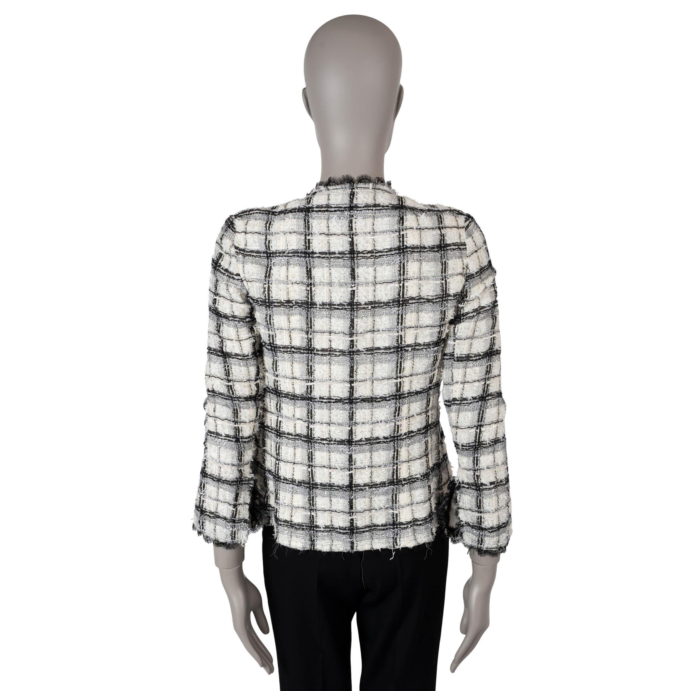 Gray CHANEL white & black silk blend 05P PLAID TWEED Jacket 34 XXS For Sale