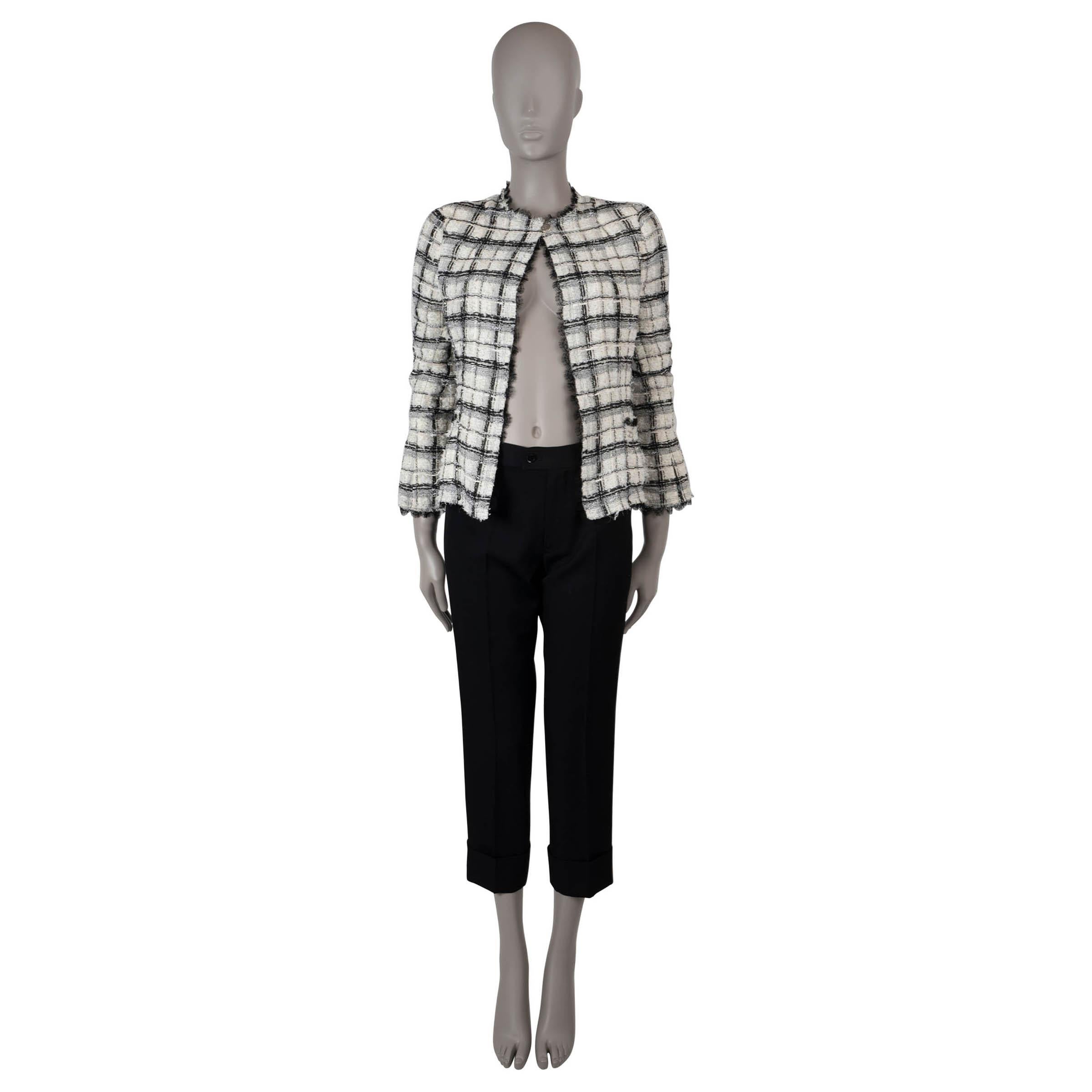 Women's CHANEL white & black silk blend 05P PLAID TWEED Jacket 34 XXS For Sale