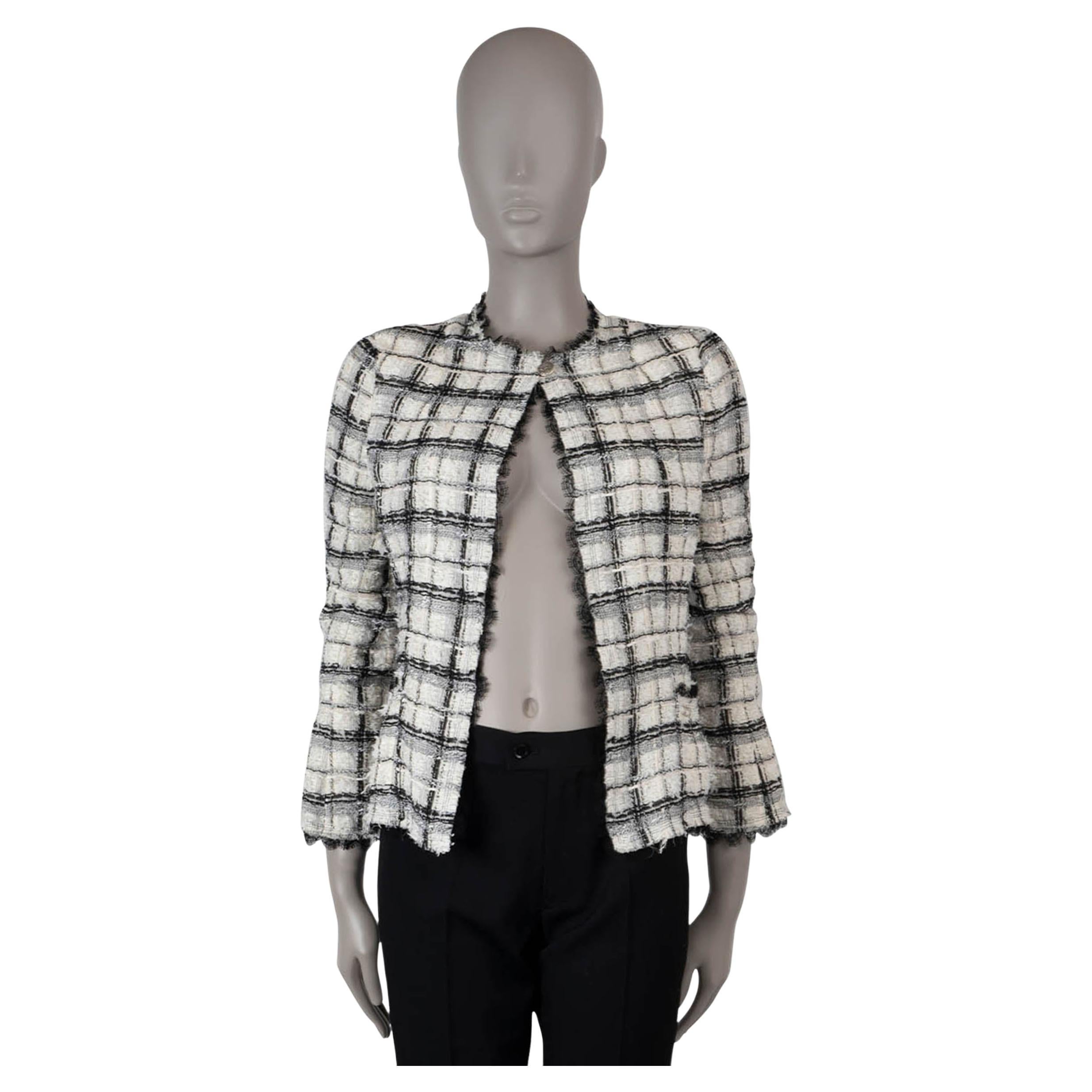 CHANEL white & black silk blend 05P PLAID TWEED Jacket 34 XXS For Sale