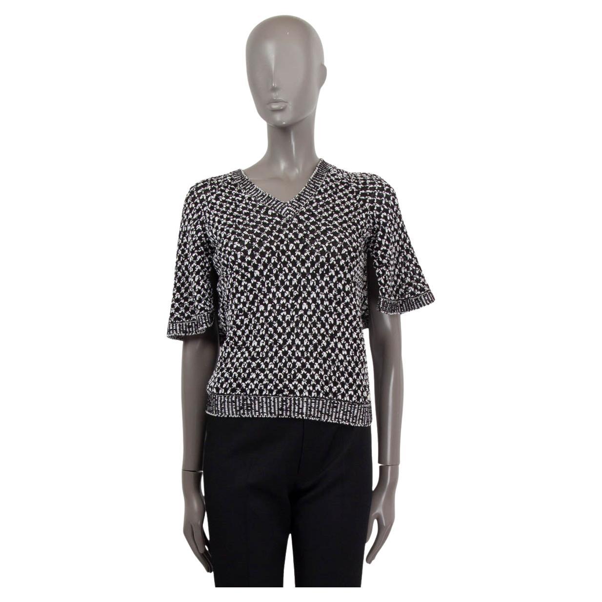 CHANEL blanc & noir soie coton 2017 17P CAPE SLEEVE Knit Top Shirt 36 XS en vente