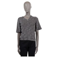 CHANEL blanc & noir soie coton 2017 17P CAPE SLEEVE Knit Top Shirt 36 XS