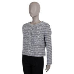 CHANEL white black silver cotton 24P IRIDESCENT TWEED Jacket 44 fits 40 M