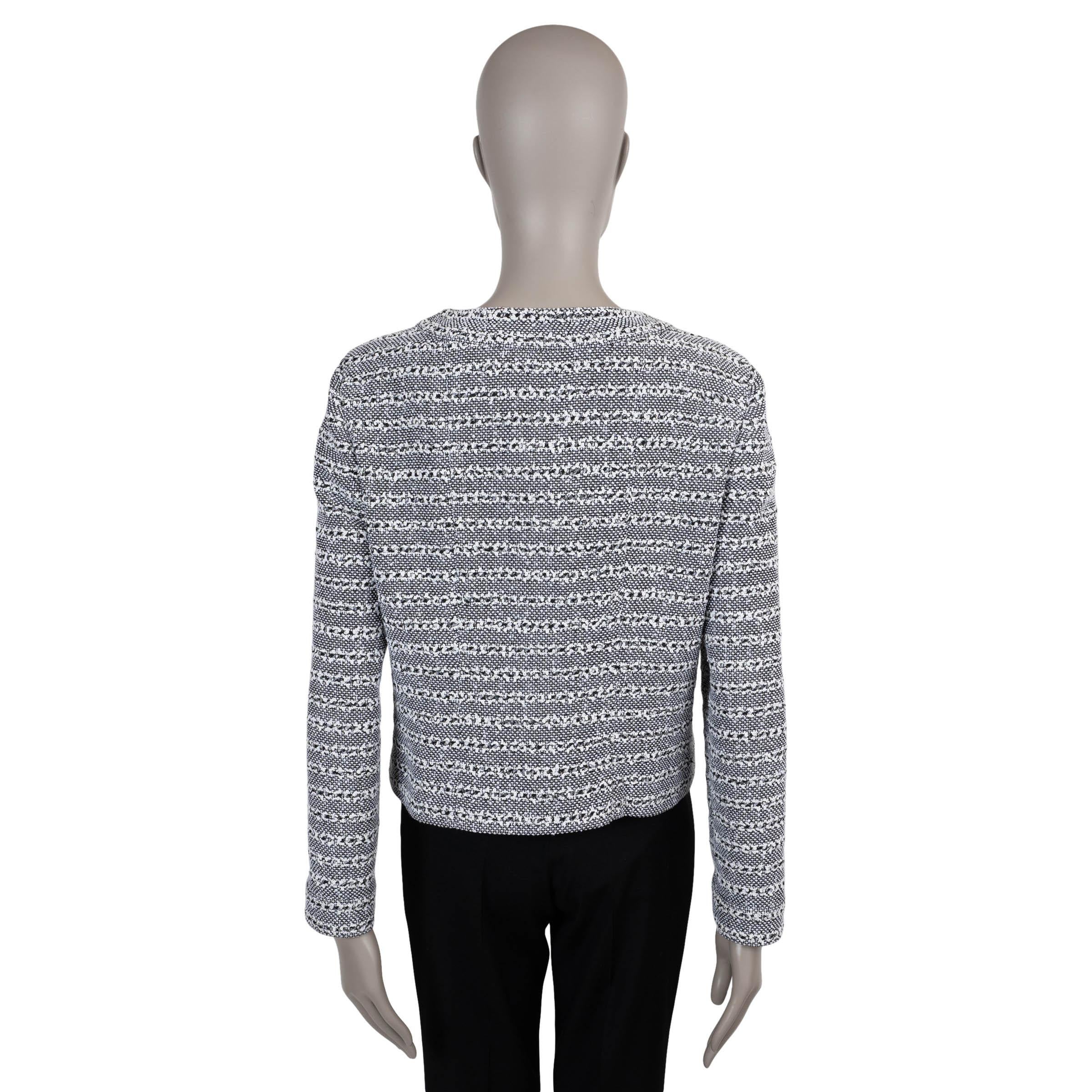 CHANEL weiß schwarz silber Baumwolle 24P IRIDESCENT TWEED Jacke 44 passt 40 M (Grau) im Angebot