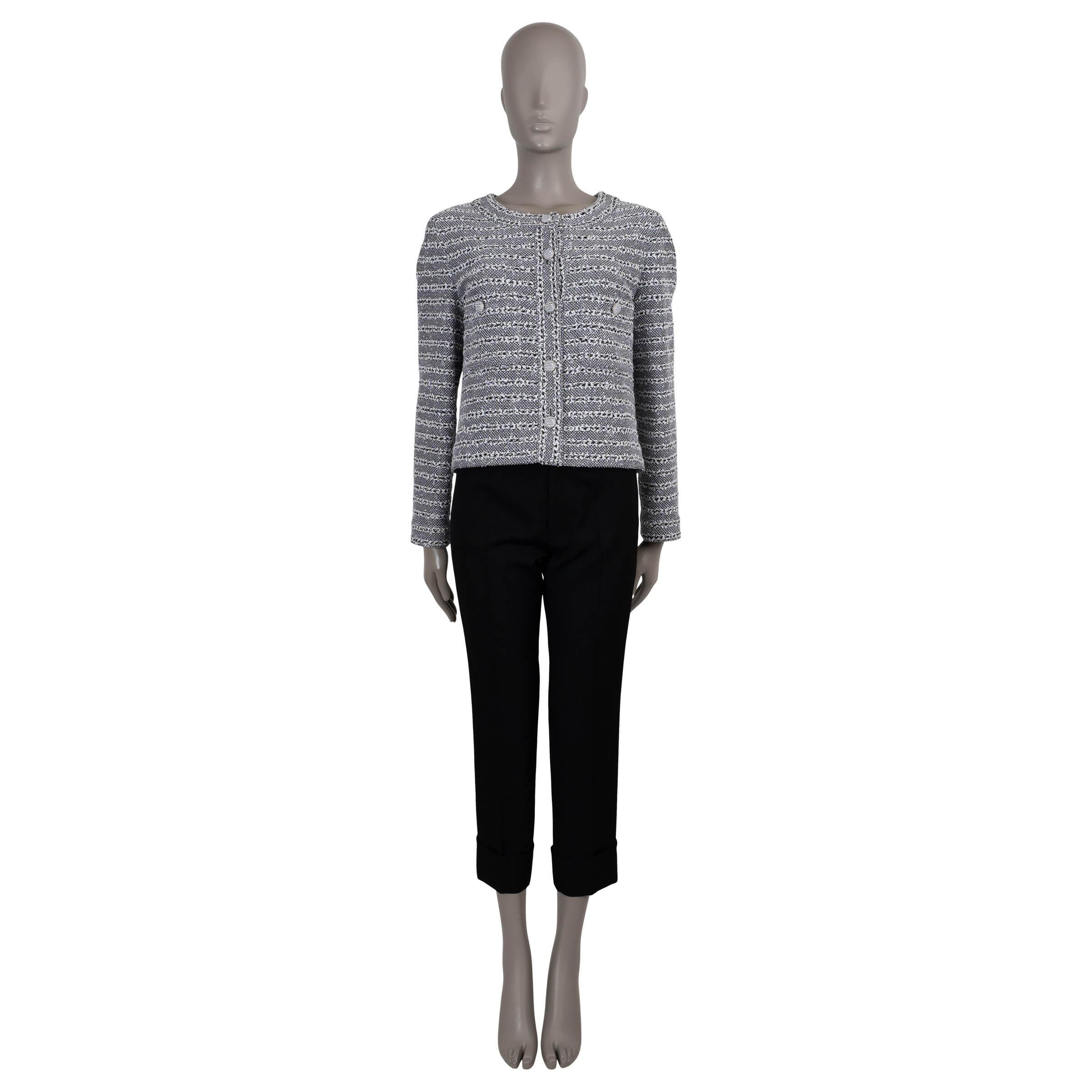 CHANEL weiß schwarz silber Baumwolle 24P IRIDESCENT TWEED Jacke 44 passt 40 M Damen im Angebot