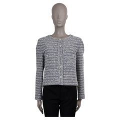 CHANEL white black silver cotton 24P IRIDESCENT TWEED Jacket 44 fits 40 M