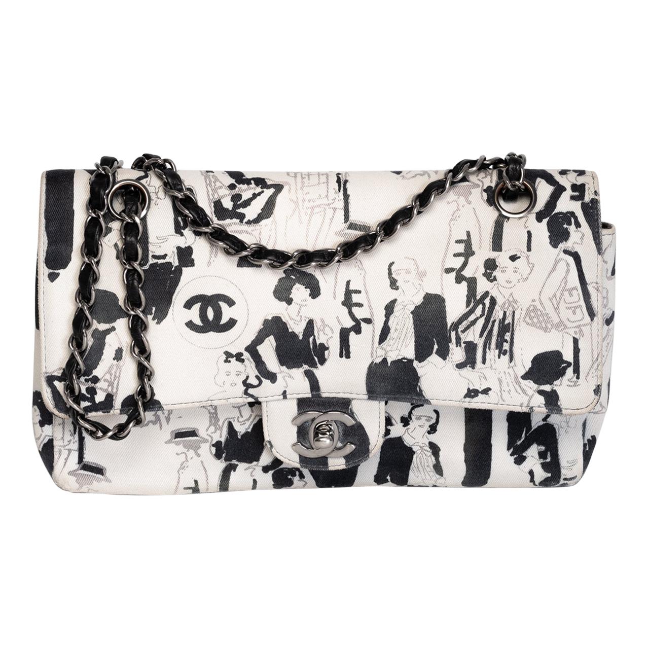 Chanel White/Black Sketch Canvas Karl Lagerfeld Classic Double Flap Bag at  1stDibs