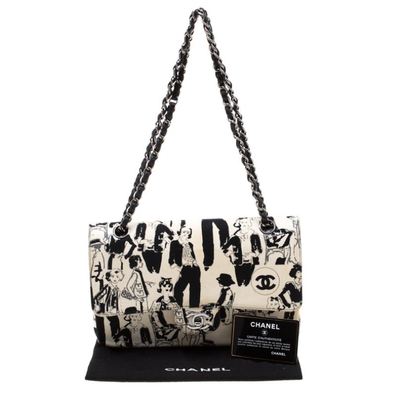 Chanel White/Black Sketch Canvas Karl Lagerfeld Limited Edition Classic Double F 4