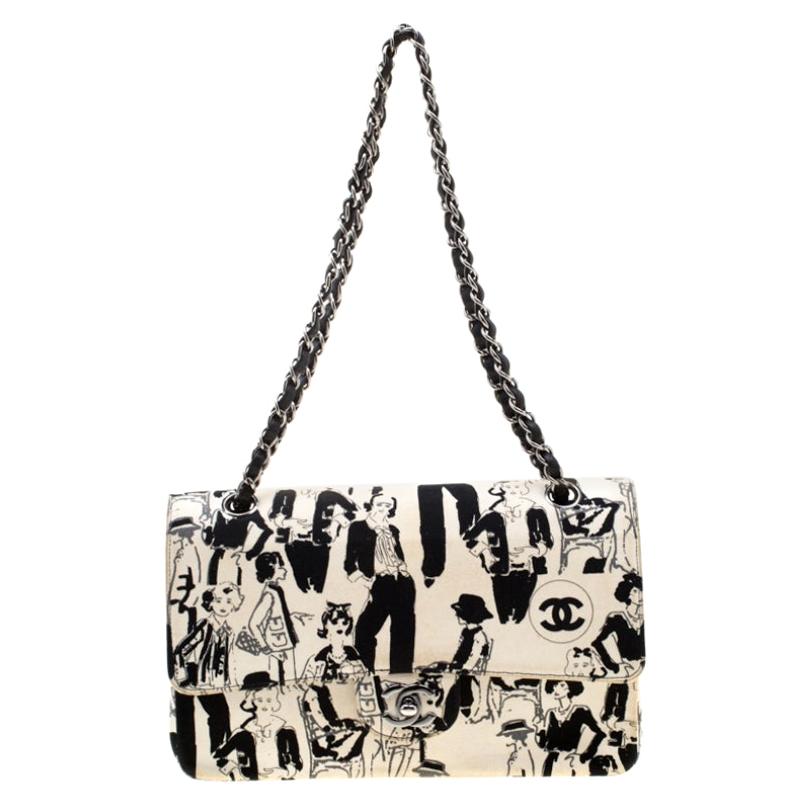 Chanel White/Black Sketch Canvas Karl Lagerfeld Limited Edition Classic Double F