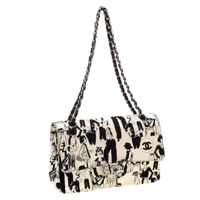 Chanel White/Black Sketch Canvas Limited Edition Classic Double