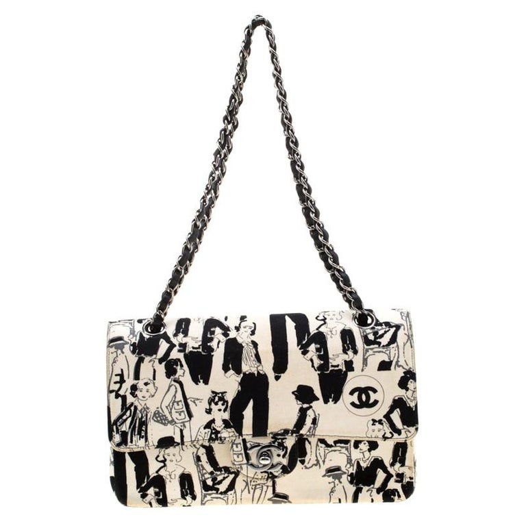 Chanel White/Black Sketch Canvas Karl Lagerfeld Limited Edition Classic  Double Flap Bag